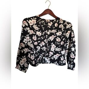 🌸 Volcom Black Floral Twist Front Long Sleeve Blouse Size Small